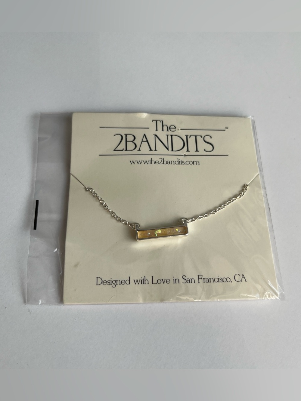Brand new THE 2 BANDITS CRYSTAL BAR NECKLACE SILVER PLATED